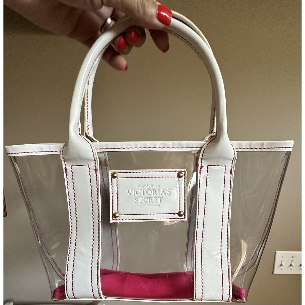 Rare Vtg Y2K‎ Victoria's Secret Love Mini Tote Bag Clear Pink White Stadium Bag
